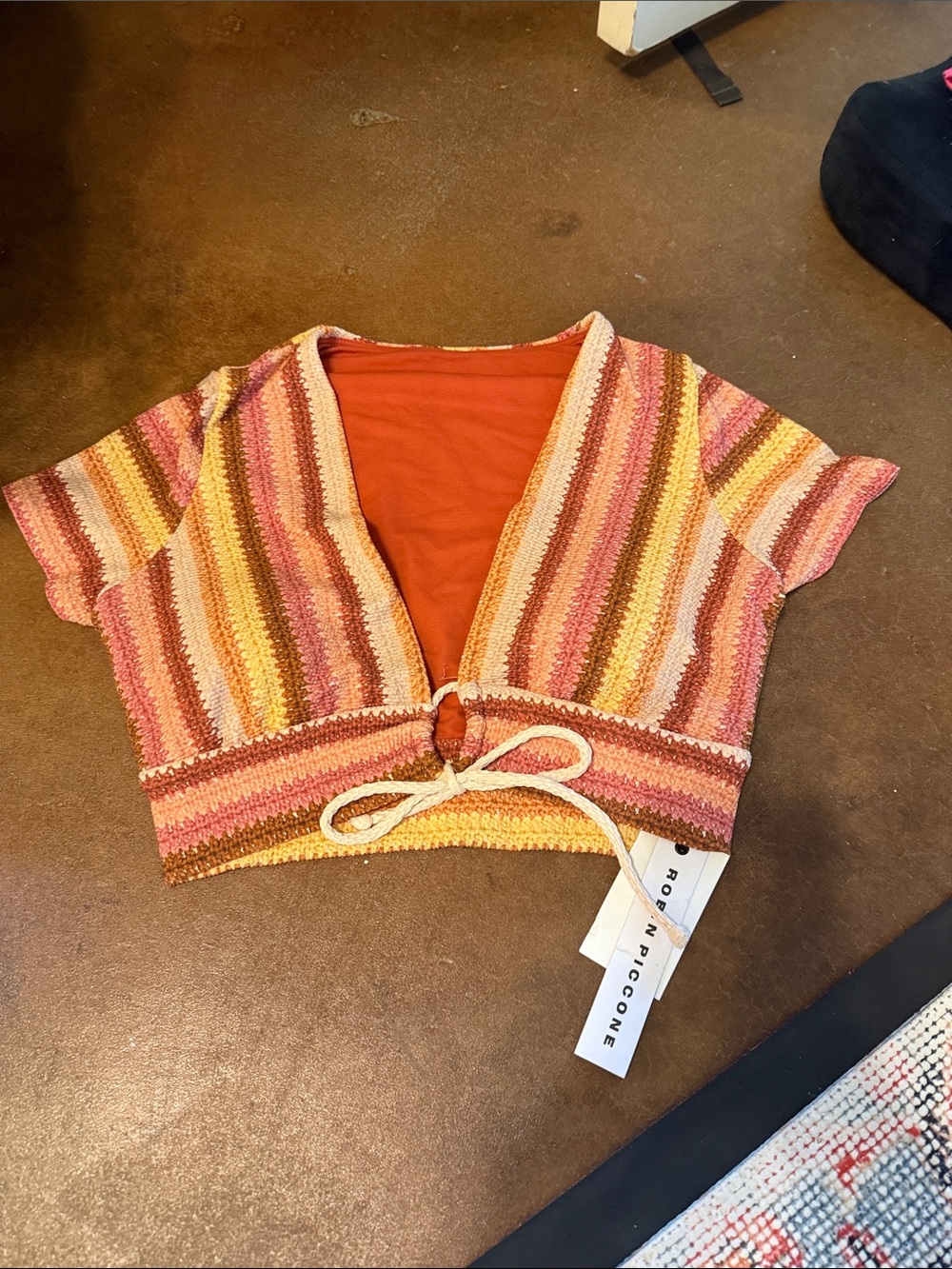Robin Piccone Blush Pink, Coral & Gold Striped Knit Crop Top